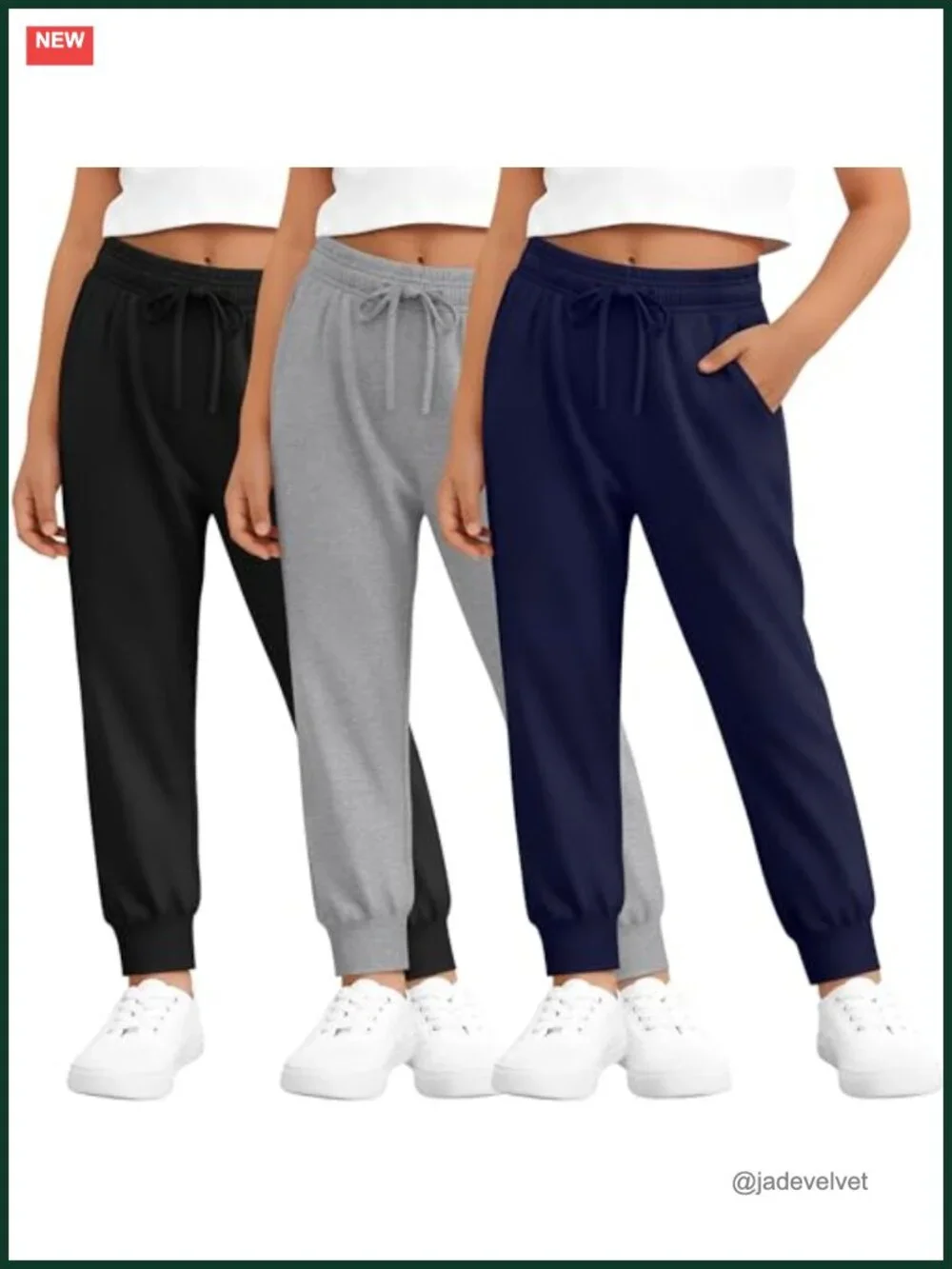 3-Pack Girls Lightweight Joggers Lounge Pants with Pockets Drawstring School